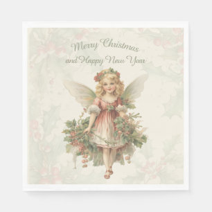 Retro Meisje Angel Christmas Holly Servet
