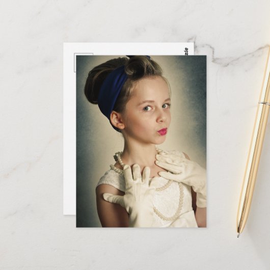 retro meisje briefkaart (Voorkant / Achterkant in situ)