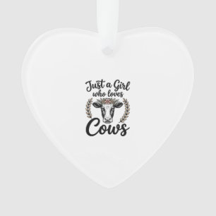 Retro Meisje Dat Koeien Liefheeft Bloem Koe Shirt  Ornament