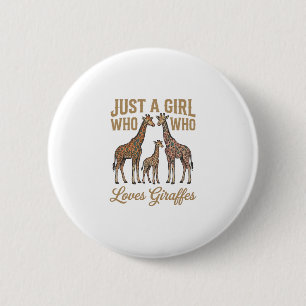 Retro Meisje Dat Van Giraffen Houdt Shirt Ontwerp_ Ronde Button 5,7 Cm