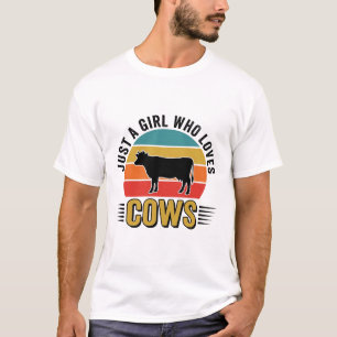 Retro Meisje Dat van Koeien Houdt T-Shirt Ontwerp
