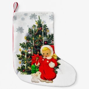Retro meisje en kerstboom / Retro Kleine Kerstsok