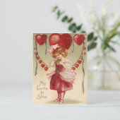 Retro Meisje Harten Pijlen Valentijn Kaart (Staand voorkant)