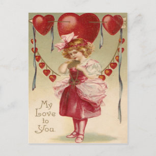 Retro Meisje Harten Pijlen Valentijn Kaart
