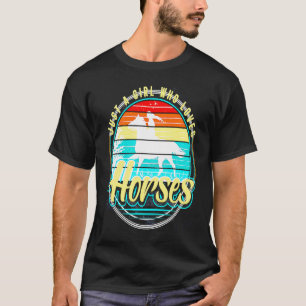 Retro Meisje Houdt van Paarden Paardrijden Regenbo T-shirt