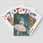  Retro-meisje in winterwitte kerst Pokerkaarten (Achterkant)
