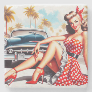 Retro Meisje Klassieke Pin Up Stenen Onderzetter