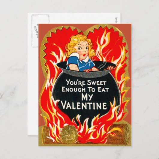 retro meisje kookt in ketel Valentijn Feestdagenkaart (Voorkant / Achterkant)