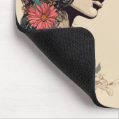 Retro Meisje met Bloemen in haar Haar Mousepad Muismat (Hoek)