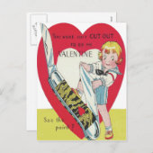  retro meisje met mes Valentijn Kaart (Voorkant / Achterkant)