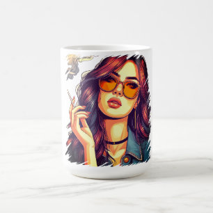 Retro meisje met zonnebril koffiemok