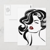 Retro meisje rode lippen briefkaart (Voorkant / Achterkant)
