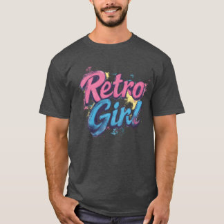 Retro Meisje Roze en Blauwe Klassieke grappig T-shirt