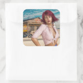 Retro  Meisje verlaten benzinestation Stickers (Tas)