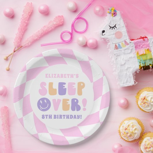 Retro Meisjes Slaap Over Party Papieren Bordje (Feest)