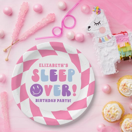 Retro Meisjes Slaap Over Party Papieren Bordje (Feest)