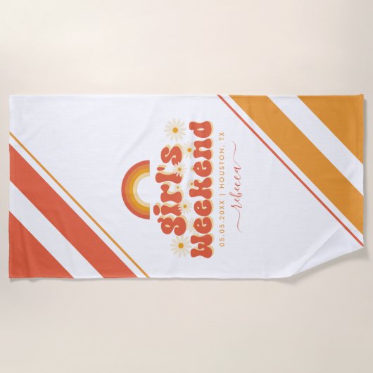 Retro Meisjes Weekend Aangepaste Naam Bachelorette Strandlaken (Voorkant)