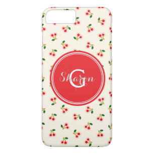 Retro meisjesachtig rood kersen patronen monogram iPhone 8 plus / 7 plus hoesje