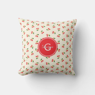 Retro meisjesachtig rood kersen patronen monogram kussen