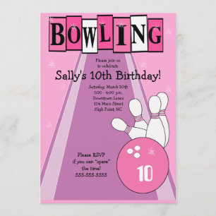 Retro Meisjesachtige Roze Verjaardags Bowling Fees Kaart