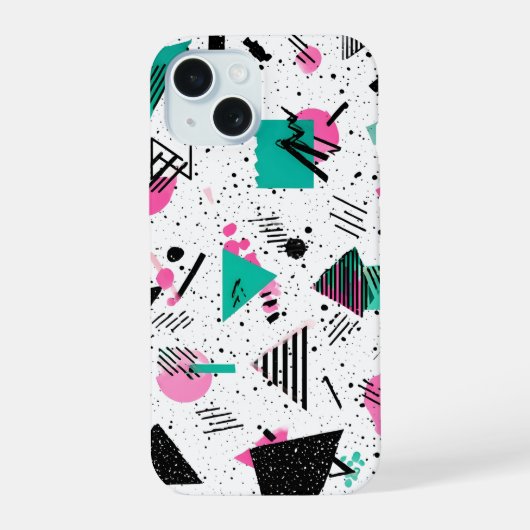 Retro Memphis Geometric Pattern iPhone 15 Hoesje (Achterkant)