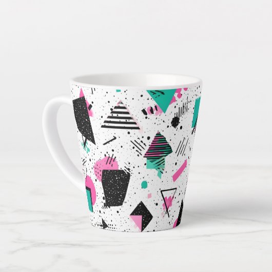 Retro Memphis Geometric Pattern Latte Mok (Linkerhoek)