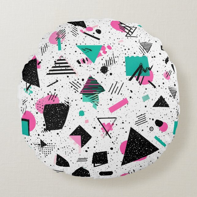 Retro Memphis Geometric Pattern Rond Kussen (Voorkant)