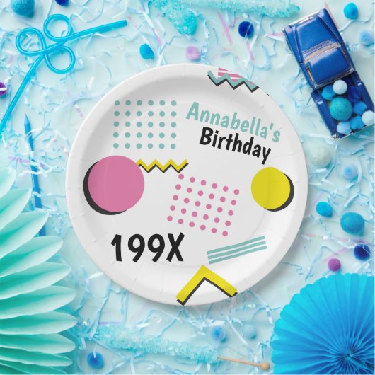 Retro Memphis Pattern 90s Theme Party Papieren Bordje (Feest)