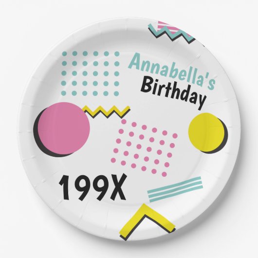 Retro Memphis Pattern 90s Theme Party Papieren Bordje (Voorkant)