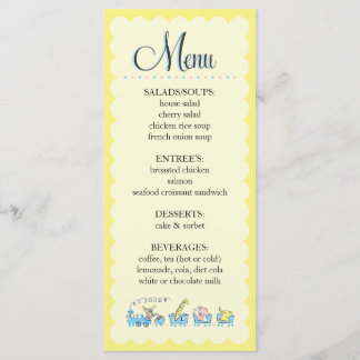 Rétro menu animal de baby shower du train |