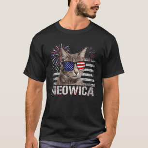 Retro Meowica Kat Zonnebril VS Vlag Vuurwerk 4t T-shirt