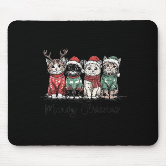 Retro Meowy Christmas Cute Cats With Santa Claus H Muismat (Voorkant)