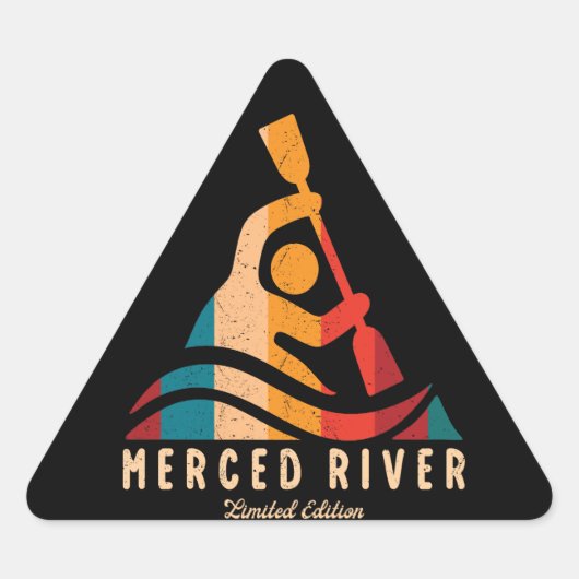 Retro Merced River Kayaking Driehoek Sticker (Voorkant)
