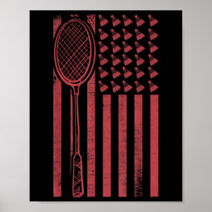 Retro Merica Vlag Badminton Speler Sport Shuttle Poster