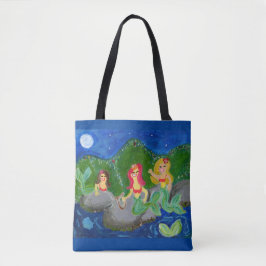 Retro Mermaid Grotto Folk Art Draagtas