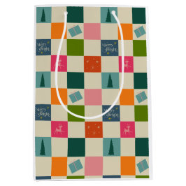 Retro Merry and Bright Christmas Wrapping Paper Medium Cadeauzakje