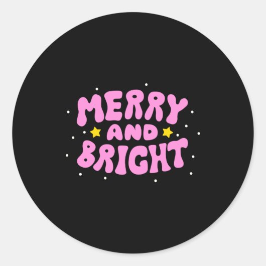 Retro Merry And Bright Holiday Design Ronde Sticker (Voorkant)