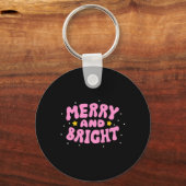 Retro Merry And Bright Holiday Design Sleutelhanger (Voorkant)