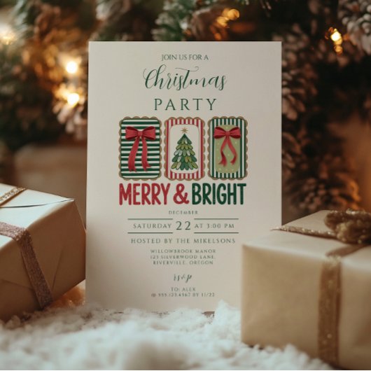 Retro Merry & Bright Christmas Kaart