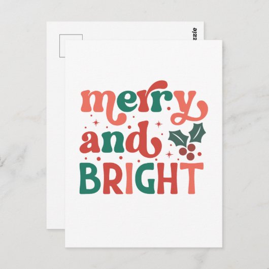 Retro Merry & Bright Christmas Typografie Briefkaart (Voorkant / Achterkant)