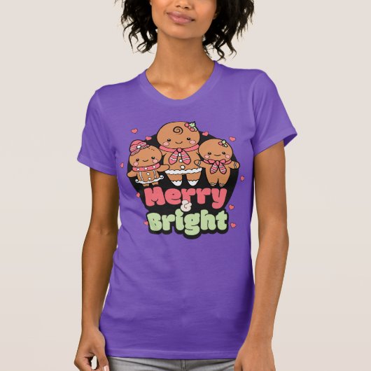 Retro Merry & Bright Gingerbread Man T-shirt (Voorkant)