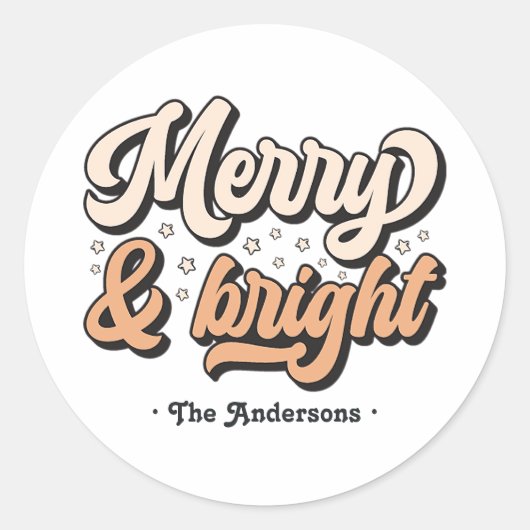 Retro Merry & Bright Holiday Custom Ronde Sticker (Voorkant)