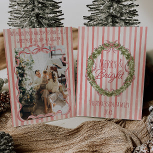 Retro Merry & Bright Stripes Kerstboog Krans Feestdagenkaart