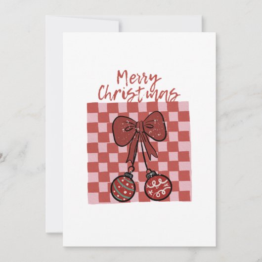 Retro Merry Christmas Bow and Ornaments Design Kaart (Voorkant)