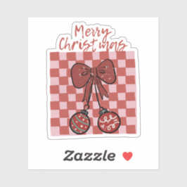 Retro Merry Christmas Bow and Ornaments Design Sticker