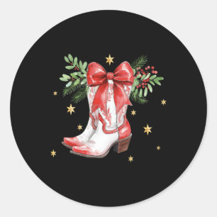Retro Merry Christmas Coquette Bow Cowgirl Boots W Ronde Sticker