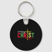Retro Merry Christmas Cross Christian Jesus Xmas W Sleutelhanger (Voorkant)