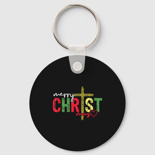 Retro Merry Christmas Cross Christian Jesus Xmas W Sleutelhanger (Voorkant)