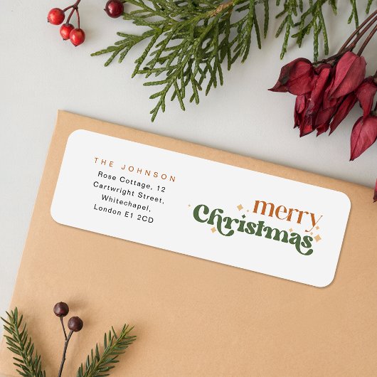 Retro Merry Christmas Holiday Return Address Etiket