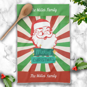 Retro Merry Christmas Santa Aangepaste naam Theedoek